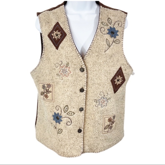 Jackets & Blazers - Vintage Southwestern Embroidered Fleece M Cream